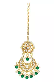 Traditional Kundan Pearl Wedding Choker Necklace Set Earrings & Maang Tikka for Women 