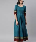 Blue woven cotton long-dresses
