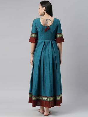 Blue woven cotton long-dresses 3