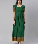 Green woven cotton long-dresses