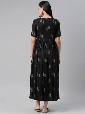 Black printed viscose rayon long-dresses 3
