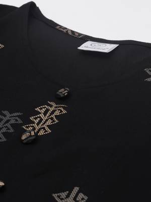 Black printed viscose rayon long-dresses 4