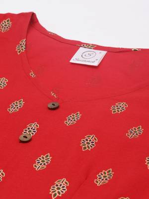 Red printed viscose rayon long-dresses 4