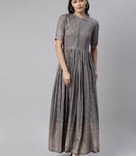 Grey printed viscose rayon long-dresses