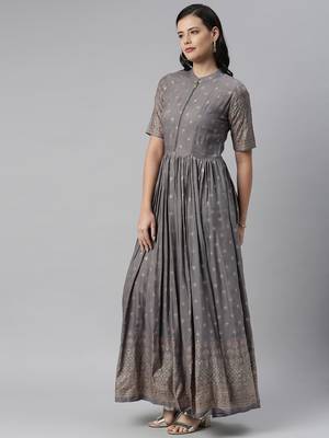 Grey printed viscose rayon long-dresses 2
