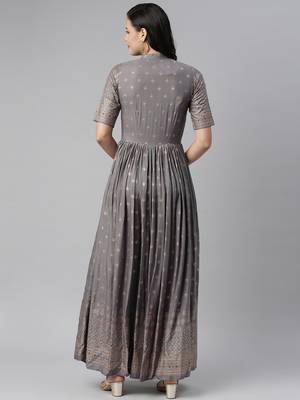 Grey printed viscose rayon long-dresses 3