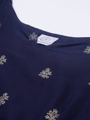 Navy-blue printed viscose rayon long-dresses 4