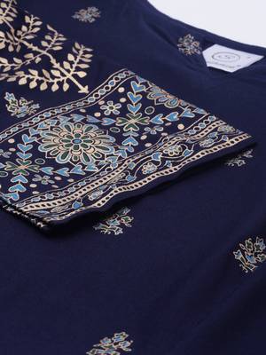 Navy-blue printed viscose rayon long-dresses 5