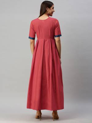 Peach woven cotton long-dresses 3