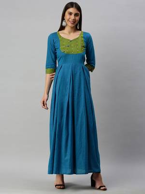 Peach woven cotton long-dresses 1