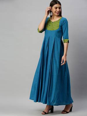 Peach woven cotton long-dresses 2