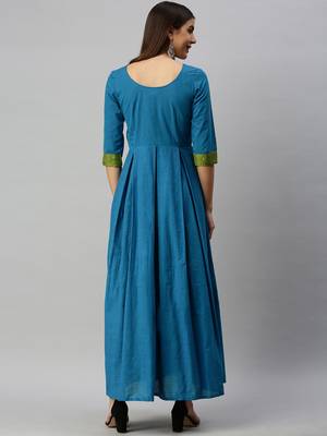 Peach woven cotton long-dresses 3