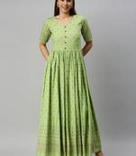 Green printed cotton long-dresses