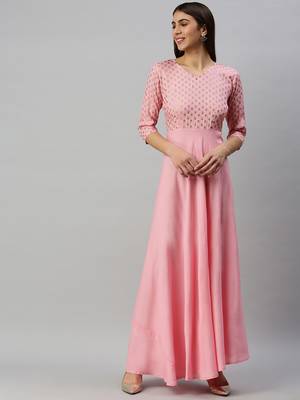 Rose printed viscose rayon long-dresses 1