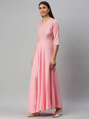 Rose printed viscose rayon long-dresses 2