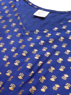 Blue printed viscose rayon long-dresses 4