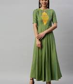 Green woven cotton long-dresses