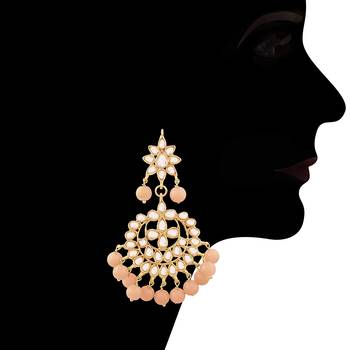Traditional Kundan & Pearl Peach Choker Necklace Set For Women 4