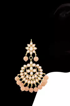 Traditional Kundan & Pearl Peach Choker Necklace Set For Women