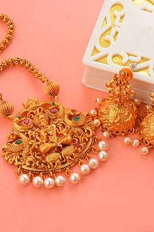 Traditional Gold Plated Matt Finish South-Indian-Jewellery Set