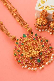 Laxmi Inspired Ruby Green South-Indian-Temple-Jewellery Set