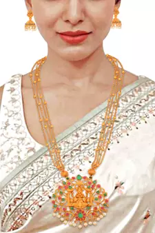 Laxmi Inspired Ruby Green South-Indian-Temple-Jewellery Set