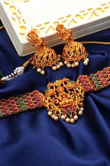 Laxmi Inspired Matt Finish South-Indian-Temple-Jewellery Set