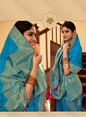 Sky Blue Dola Silk Saree 2