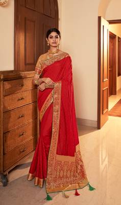 Chilli Red Dola Silk Saree 1