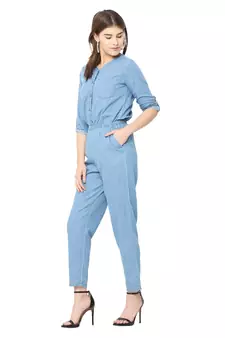 Blue plain denim tops