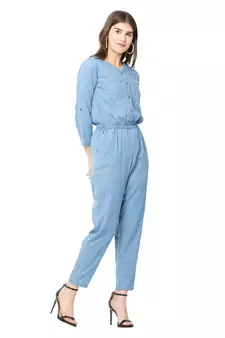 Blue plain denim tops