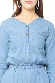 Blue plain denim tops
