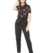 Black printed crepe tops