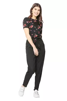 Black printed crepe tops
