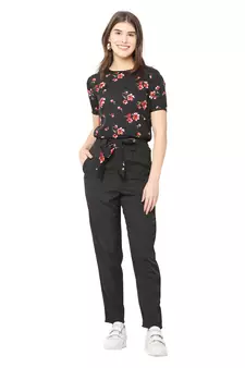 Black printed crepe tops
