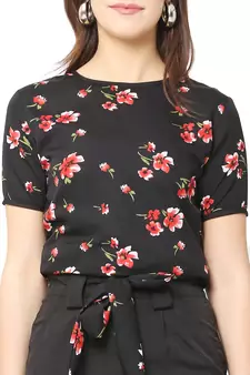Black printed crepe tops