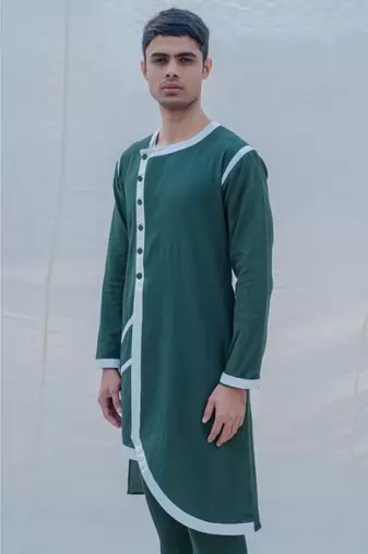 Cotton X Linen In Green Kurta