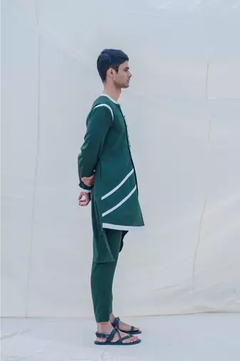 Cotton X Linen In Green Kurta