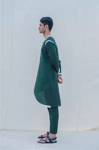 Cotton X Linen In Green Kurta