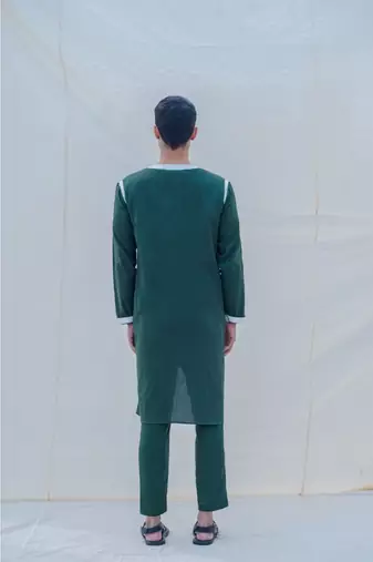 Cotton X Linen In Green Kurta