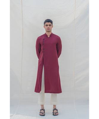 Cotton X Linen In Maroon Kurta Set 1