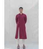Cotton X Linen In Maroon Kurta Set