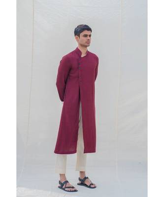 Cotton X Linen In Maroon Kurta Set 2