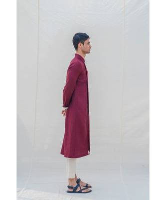 Cotton X Linen In Maroon Kurta Set 4