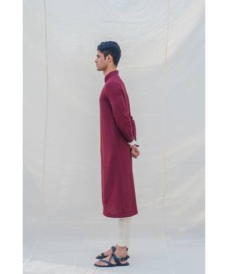 Cotton X Linen In Maroon Kurta Set 5