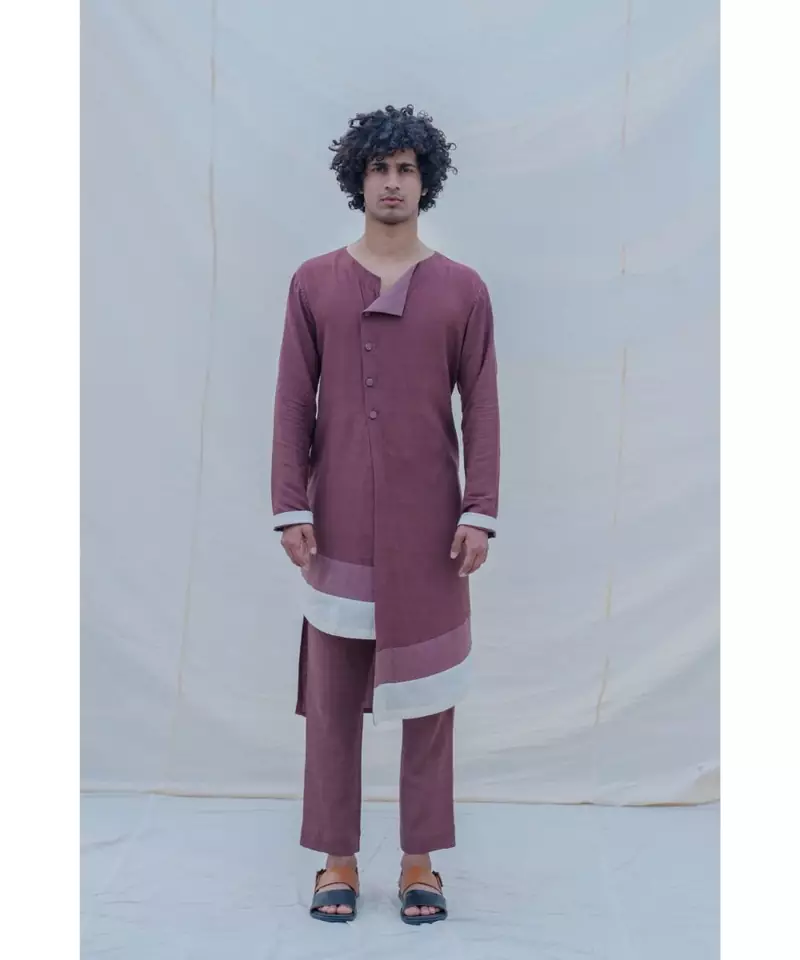 COTTON X LINEN DARK purple KURTA SET