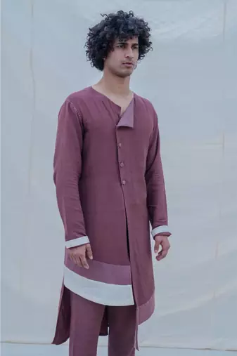 COTTON X LINEN DARK purple KURTA SET