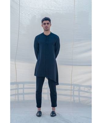 Cotton X Linen Bad And Black Kurta Set 1