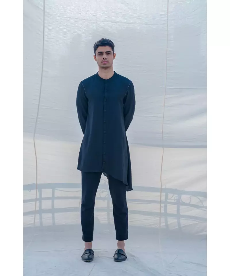 COTTON X LINEN BAD AND BLACK KURTA SET