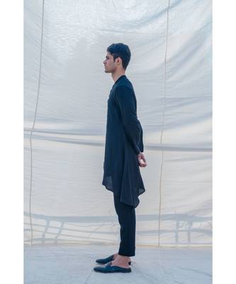 Cotton X Linen Bad And Black Kurta Set 2